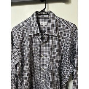 Peter Millar Shirt Men Large Blue Plaid Cotton Stretch Casual Button Down